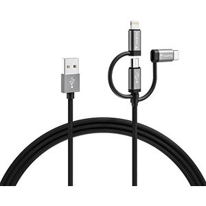 VARTA 3in1 Speed Charge & Sync Kabel (USB A auf Micro USB, USB Type C, Lightning), MFI, Strom- und Datenübertragung, 2m, schwarz, Nylon