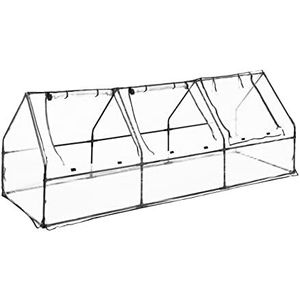 Relaxdays Fruitbed van folie, h x b x d, 95 x 270 x 90 cm, 3 deuren, broeibed, kweek, broeikas, pvc-folie, transparant/zwart