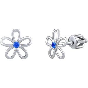 Silvego Zilveren oorbellen - bloem met blauwe zirkoon op een schroefdop SILVEGOB31857SBDB sSL3853, Standaard, Niet-edele metalen, Geen edelsteen