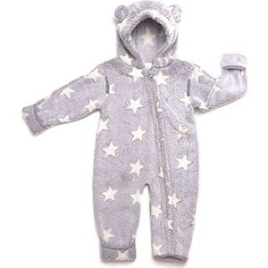 Hoppediz Babyoverall van fleece, extra lange benen, perfect voor babydrager, omslagmanchetten aan handen en voeten, grijs-crème 68-74
