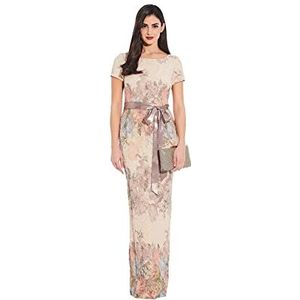 Adrianna Papell Women's Short-Sleeve Floral Matteleasse Column Gown, Blush Multi, 16