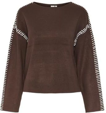 YAS - YASSTITCHA - Gebreide Trui - Ecru / Bruin