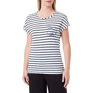 Timezone Dames Gestreept T-shirt, Witte blauwe strepen., L