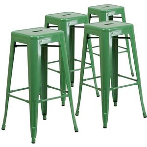 Flash Furniture Commerciële kwaliteit 4 Pack 30 inch hoge rugloze metalen binnen-buiten barkruk met vierkante zitting, kunststof, gegalvaniseerd staal, groen, set van 4