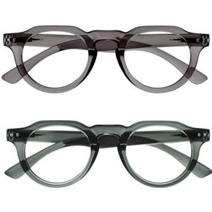 OPULIZE RIO - 2-Pack - Blauwlichtfilter Bril - Plat Bovenstuk - Groen & Grijs - Heren & Dames - Veerscharnieren - BB53-67