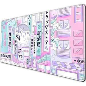 Pastel Tokyo Street Leuke Bureaumat Kawaii Anime Japanse Muismat Grote Gaming Muismat Beige Desktop Mat Laptop Toetsenbord Muismat Bureauonderlegger Stad Esthetiek Bureaumatten voor Vrouwen Meisje 80