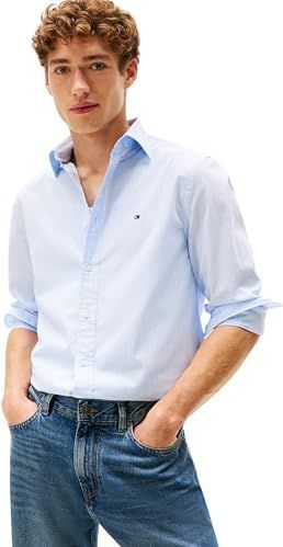 TOMMY HILFIGER - Overhemd - Lichtblauw/Wit - Regular Fit - Lange Mouw