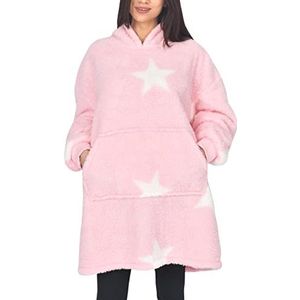 Sleepdown Dames Dames Single Layer Borg Deken Roze Ster Warm Cosy Soft Hoodie Loungewear - One Size - Roze