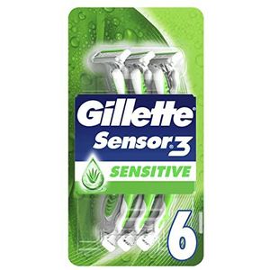 Gillette Sensor3 Sensitive Wegwerpmesje Voor Mannen, Verpakking van 6, Tot 10 Zachte Scheerbeurten Per Scheermesje