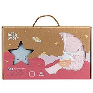 Cadeauset voor baby's: deken met roze luchtbellen en lamp.
