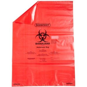 Bel-Art F13164-2535 Polypropyleen 15-20 Gallon rode biohazard wegwerpzakken met waarschuwingslabel/sterilisatie-indicator, 25 W x 35 in. H, 1,5 mil dik (Pack van 200)