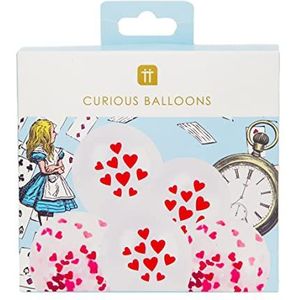 Talking Tables Pack van 12 rode hartballonnen | Alice in Wonderland feestdecoraties voor Valentijnsdag, verloving | Bedrukt ontwerp en confetti ballonnen met lint om te bevestigen