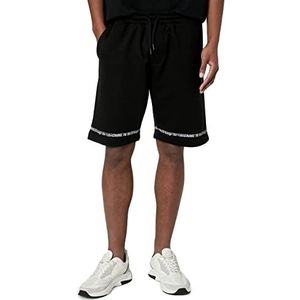 Koton Herenshort met logan print, trekkoord en zakken, gedetailleerde shorts, zwart (999), XL
