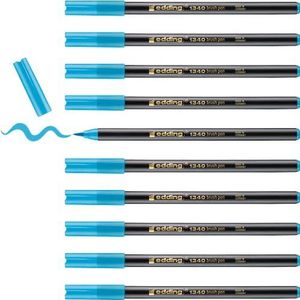 edding 1340 brush pen - azuurblauw - 10 stiften - flexibele penseelpunt - viltstift voor schilderen, schrijven en tekenen - dagboeken, handlettering, mandala, kalligrafie