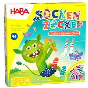 HABA Sokken gokken jubileumeditie - familiespel vanaf 4 jaar - incl. echte sokken en houten figuren - 20 jaar speciale editie - 2011722001