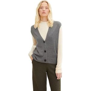 TOM TAILOR Dames Cardigan met kleurblok 1034050, 30922 - Mid Tone Grey Melange, L
