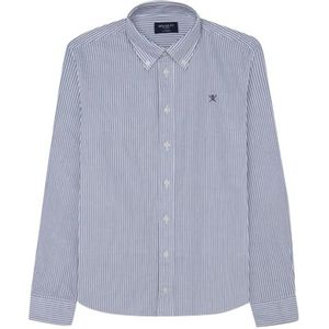 Hackett London Oxford gestreept overhemd voor jongens, Wit (Wit/Groen), 7 jaar