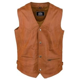 URBAN 5884 Billie Bikerstijl voor heren, echt leer, zacht schapenvacht, vest met knoopsluiting, Cognac, 3XL