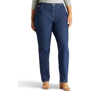 Lee Women's Plus Size Relaxed Fit Side Elastische Tapered Been Jean, Donkere Indigo