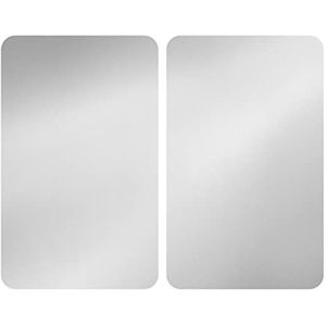 WENKO Fornuisafdekplaat, universeel, zilver, set van 2, fornuisafdekking voor alle warmtebronnen, gehard glas, 30 x 52 cm