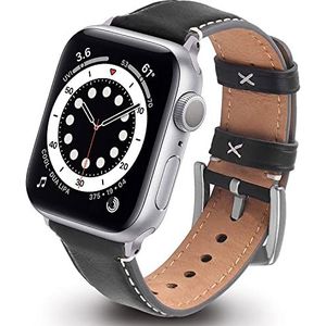 GerbGorb Lederen Band voor Apple Watch 45 mm 44 mm 42 mm 49 mm, Banden Compatibel met iWatch Serie 8/7/6/5/4/3/2/1, Apple Watch SE/se 2/ Ultra, zwart + zilveren gesp