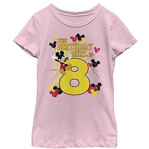 Disney Characters Mickey Birthday 8 Girl's Solid Crew Tee, Light Pink, X-Small, Rosa, XS