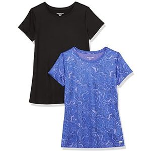 Amazon Essentials Dames Tech Stretch T-shirt met korte mouwen en ronde hals (verkrijgbaar in grote maten), 2-Pack, Zwart/Blauw Marmer, XXL