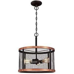 Westinghouse Lighting Drielichts hanglamp, uitvoering geolied brons met verwassen kopernoot en roosterkap, glas, 1 W, 42 x 42 x 143 cm