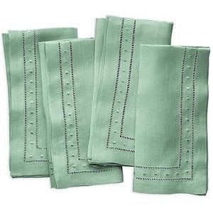 Linnen Servetten - Salie Mintgroen 45,7 x 45,7 cm, set van 4 linnen hemstitch servetten met geborduurde stip - stoffen servet handgemaakt van Frans linnen perfect voor lente en zomer