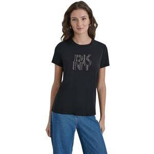DKNY Hotfix Grid Logo Tee Blouse voor dames, korte mouwen, zwart, L