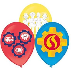 Amscan 9912972 Fireman Sam, officieel gelicentieerde latex ballonnen, 28 cm, 6 stuks