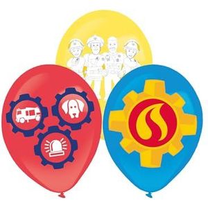 Amscan 9912972 Fireman Sam, officieel gelicentieerde latex ballonnen, 28 cm, 6 stuks