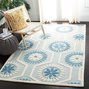 Safavieh Piper getextureerd gebied tapijt, handgetuft wol tapijt in blauw/ivoor, 91 X 152 cm