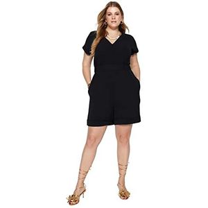 Trendyol Vrouwen Plain Geweven Plus Size Overall, Zwart, 48, Zwart