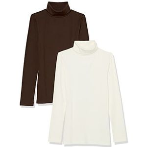 Amazon Essentials Slim-fit gebreide coltrui met lange mouwen voor dames, met rolkraag voor gelaagdheid (verkrijgbaar in grote maten), verpakking van 2, eierschaalwit/espresso, 4XL Plus