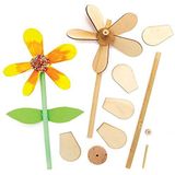 Baker Ross FE575 Bloemen houten windmolensets - pakket van 5, voor kinder kunst- en knutselprojecten, houten knutselsets voor kinderen om te versieren en te personaliseren.