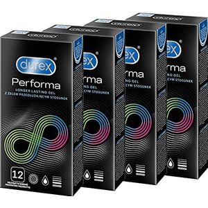 Durex Performa Condooms â€“ actverlengende condooms met 5% benzoca-houdende gel voor langer seksplezier â€“ verpakking van 48 stuks (4 x 12 stuks)