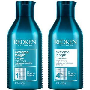 Redken, Routine Voor Beschadigd Lang Haar, Set van Shampoo en Conditioner, Versterkt het Haar en Voorkomt Haarbreuk en Gespleten Punten, Voor Herstelde Haarlengtes, Met Biotine, Extreme Length