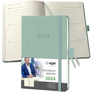 SIGEL C2473 weekkalender 2024, ca. A6, groen, hardcover, 176 pagina's, elastiek, penlus, archieftas, PEFC-gecertificeerd, conceptum