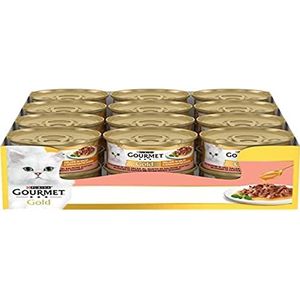 Purina Gourmet Gold lekkernijen in saus natvoer voor katten met zalm, 24 blikjes à 85 g