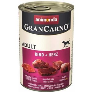 animonda GranCarno hondenvoer, nat voer voor volwassenen honden, verschillende soorten, Rund+ hart, 6 x 400 g