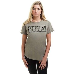 Marvel T-shirt met komische logo voor dames, Licht Kaki, 40