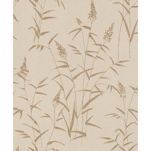 Rasch Behang 312928 - Licht vliesbehang met gestructureerde achtergrond in beige en botanisch patroon in goud - Collectie: Deco Style