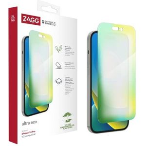 ZAGG InvisibleShield Ultra Eco displaybescherming voor iPhone 14 Pro, schokbestendig, krasbestendig, organisch, antimicrobieel, helder