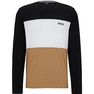 BOSS Heren Balance LS-shirt pyjama shirt van stretchkatoen met modal en colourblock design, beige, XXL