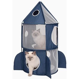 Catit 42001 Vesper toren, in raketvorm, met slaapkussen, voor katten, blauw
