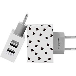 Gocase Black Hearts Wall Charger | Dual USB-oplader | Compatibel met iPhone 11 Pro Max XS Max X XR Samsung S10 + Huawei P30 P20 LG Sony | Voeding wit 1 A / 2,1 A