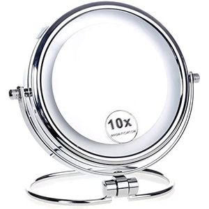 HIMRY Verlichte Make-up Spiegel 7x Vergroting, LED Verlichte Aanrecht Scheerspiegel, Dubbelzijdig: Standaard en Vergroting, Draagbare Opvouwbare Tafelspiegel Badkamerspiegel Compacte, KXD3137-7x