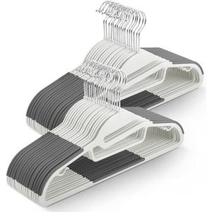 KEPLIN Set van 50 antisliphangers, duurzaam, slank ontwerp, ruimtebesparend, met 360 draaibare, stropdasorganizer, riemhaken en S-vormige opening (41 x 22 cm) in (wit)