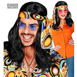 Widmann - Hippie pruik met hoofdband, disco, jaren '70, carnaval, themafeest